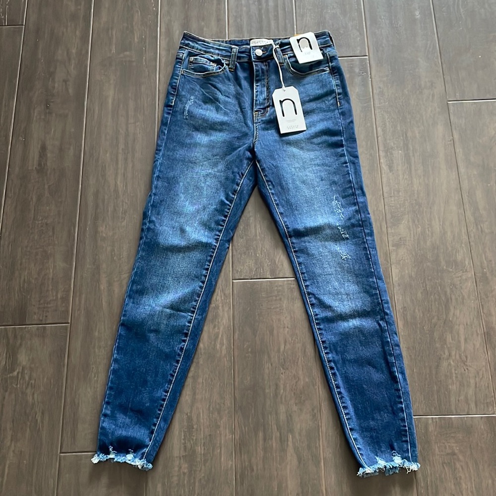 Nature Denim Distressed Hem Dark Wash Jeans